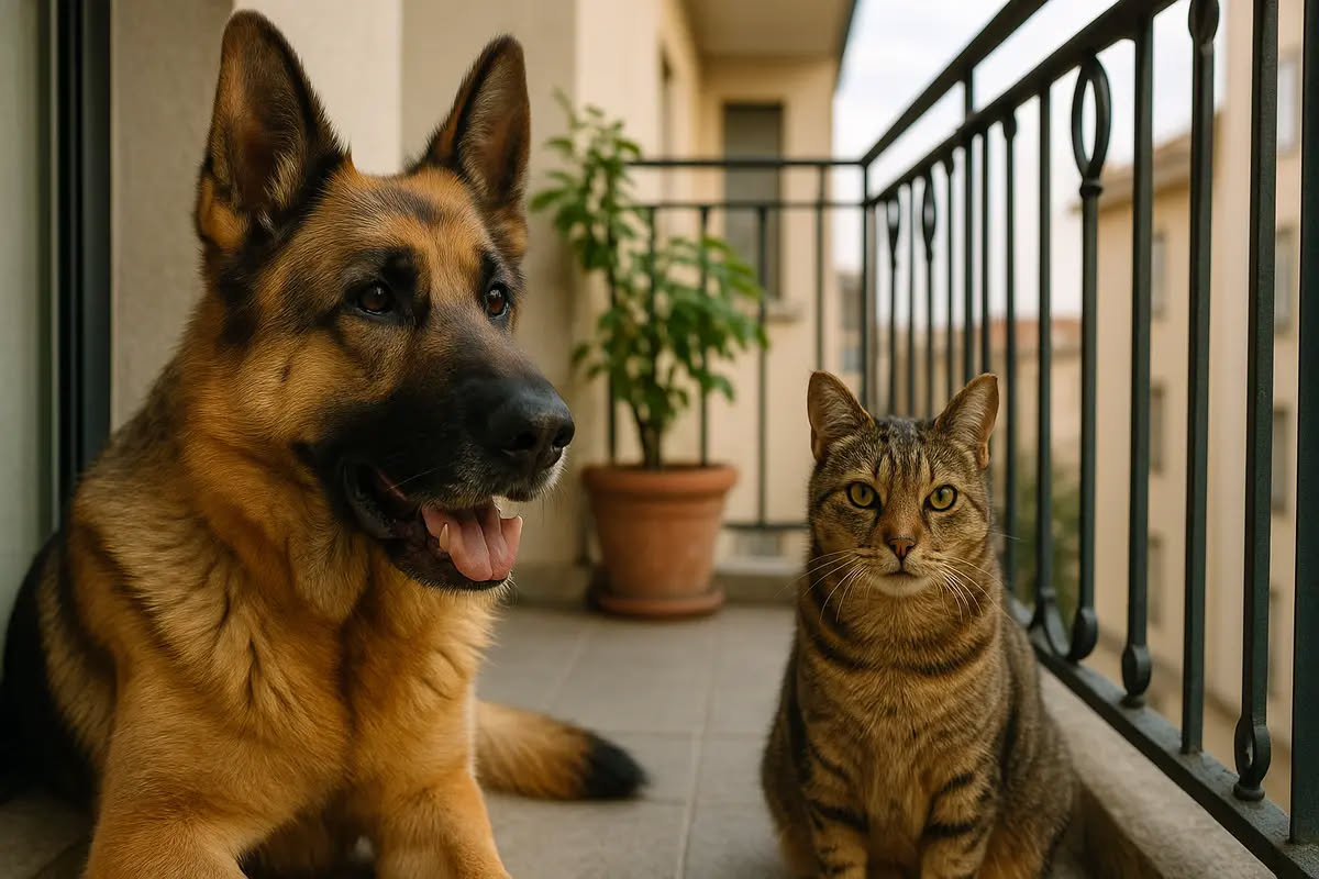 Cucciolo di cane marrone in braccio a una persona, visita dal veterinario con siringhe e blister di medicinali sullo sfondo